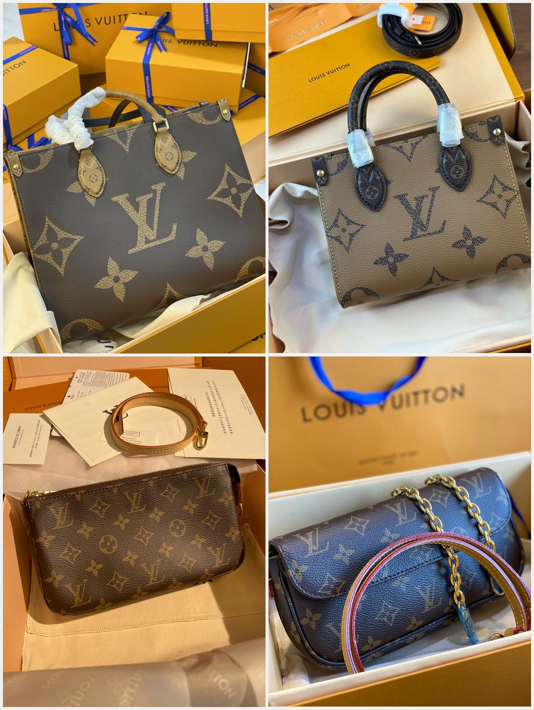 Luxury bag collection with boxes and packaging